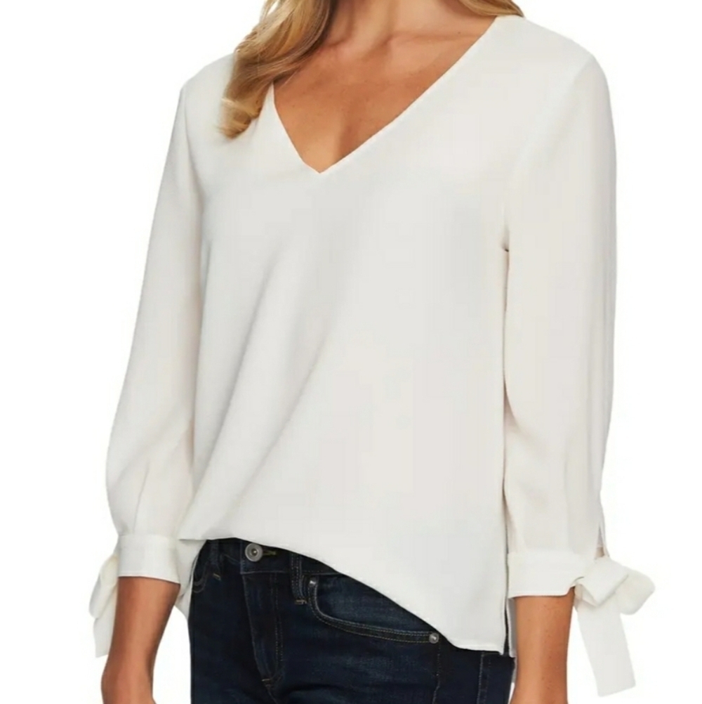 Cece White Tie Sleeve Top SZ XS